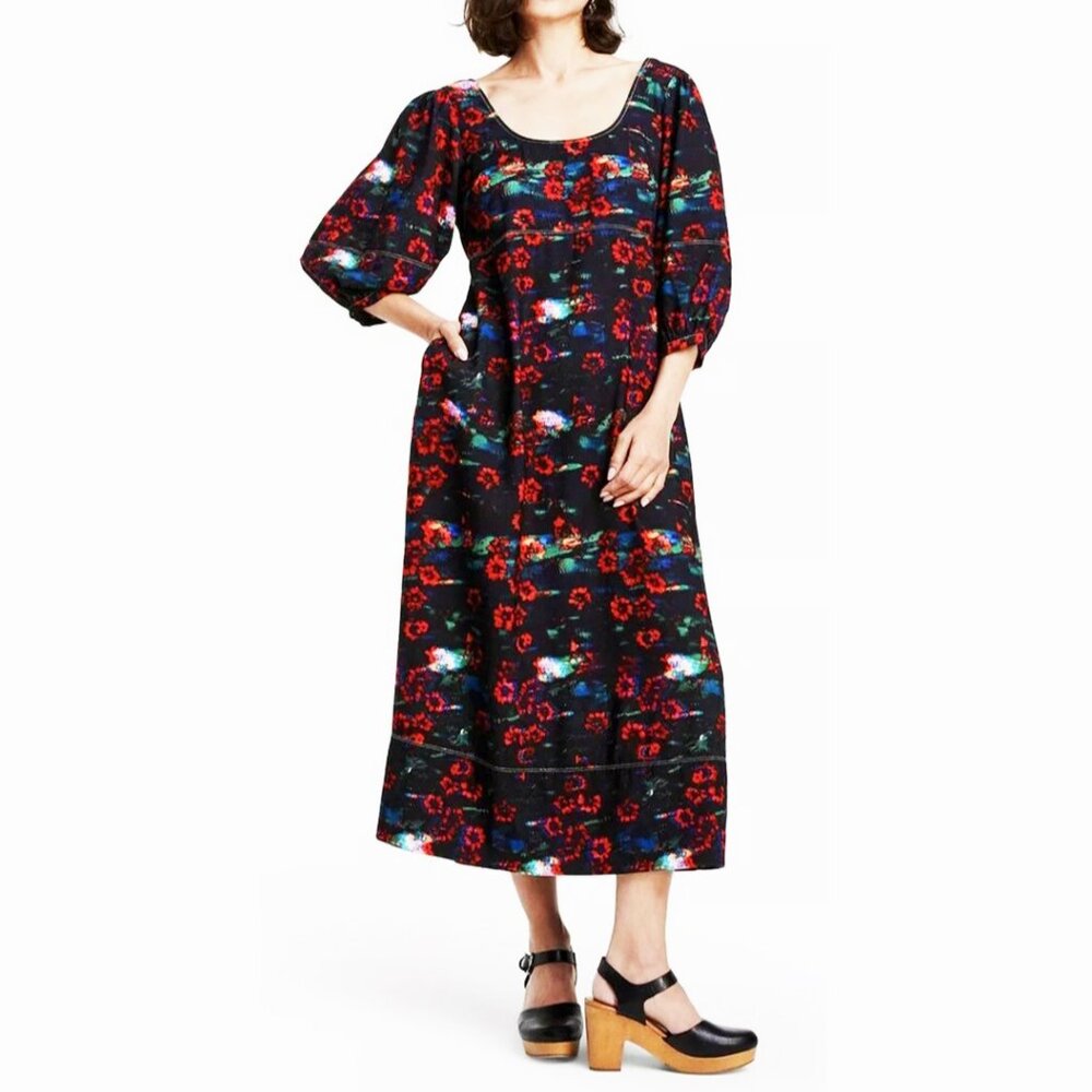 Rachel Comey for Target Floral Printed Midi Dress with 3/4 Puff Sleeves, size 10
